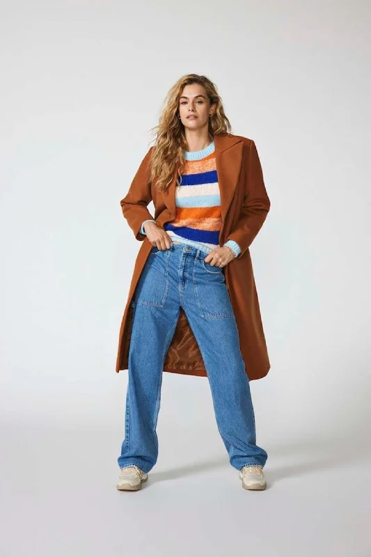 Kirsi Wide Jeans - Medium Blue Denim Casual Bootcut Ripped Jeans