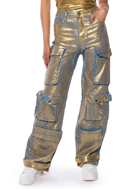 LA ISLA METALLIC CARGO JEANS Casual Distressed Skinny Jeans