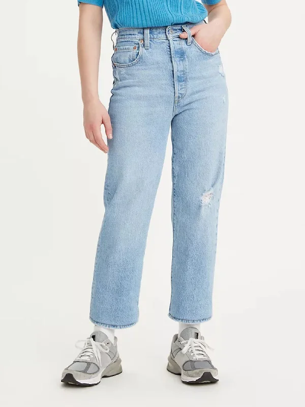 Ribcage Straight Ankle Jeans Trendy Patchwork Denim Jeans