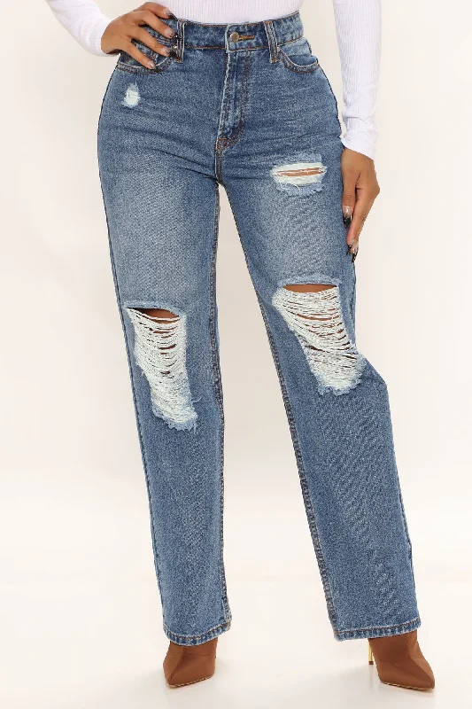 Like A Boss High Rise Straight Leg Jeans - Medium Wash Trendy Button-Up High-Waist Jeans Like A Boss High Rise Straight Leg Jeans - Medium Wash Trendy Button-Up High-Waist Jeans
