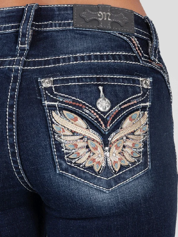 Miss Me M3080B53 Womens Mid-Rise Embroidered Wing Bootcut Jeans Dark Blue Trendy Low-Rise Bootcut Jeans Miss Me M3080B53 Womens Mid-Rise Embroidered Wing Bootcut Jeans Dark Blue Trendy Low-Rise Bootcut Jeans