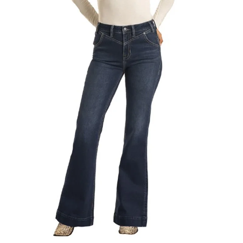 Rock & Roll Cowgirl Night Blue High Rise Trouser Jeans Elegant High-Waisted Flared Jeans Rock & Roll Cowgirl Night Blue High Rise Trouser Jeans Elegant High-Waisted Flared Jeans