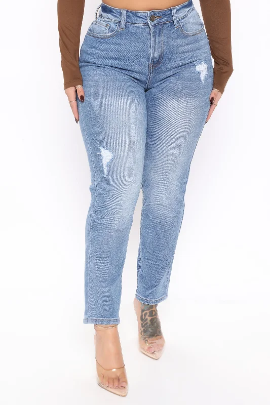 No Competition High Rise Mom Jeans - Medium Wash Elegant Skinny Leg Jeans