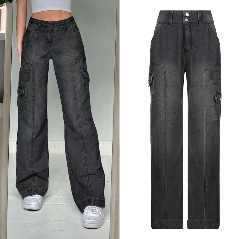 Patchwork Cargo Jeans Cozy Tencel Blend Denim Jeans