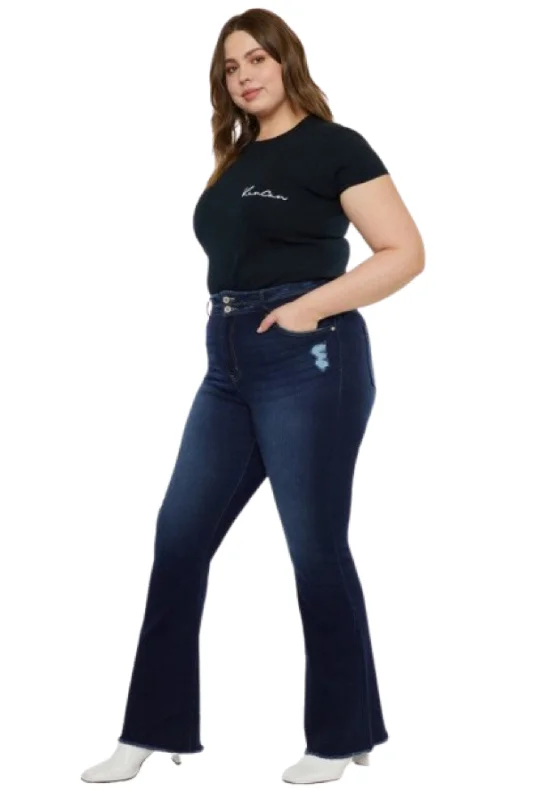 Kan Can Plus High Rise Double WB Fray Hem Flare Jeans Fashionable Cropped Denim Jeans Kan Can Plus High Rise Double WB Fray Hem Flare Jeans Fashionable Cropped Denim Jeans