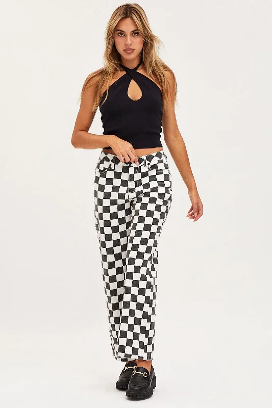 Print Straight Denim Jeans High Rise Fashionable Bootcut Jeans