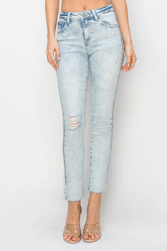 Risen Full Size High Rise Distressed Skinny Jeans Trendy Acid Wash Skinny Jeans