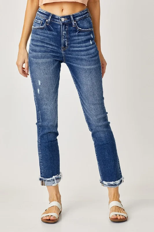 Risen Full Size High-Rise Frayed Cuffed Straight Jeans Fashionable Jeggings Style Jeans Risen Full Size High-Rise Frayed Cuffed Straight Jeans Fashionable Jeggings Style Jeans