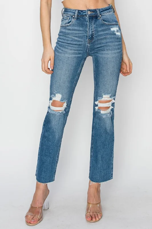 RISEN High Rise Distressed Ankle Jeans Fashionable Distressed Jeans