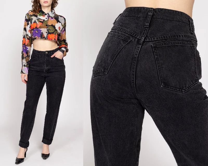 Small 90s Gap Black High Waisted Mom Jeans 27" Chic Rolled Cuff Denim Jeans