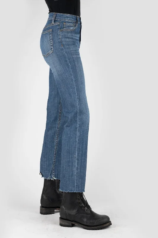Stetson Womens Blue Cotton Blend 915 High Rise Jeans Fashionable Raw Hemmed Jeans