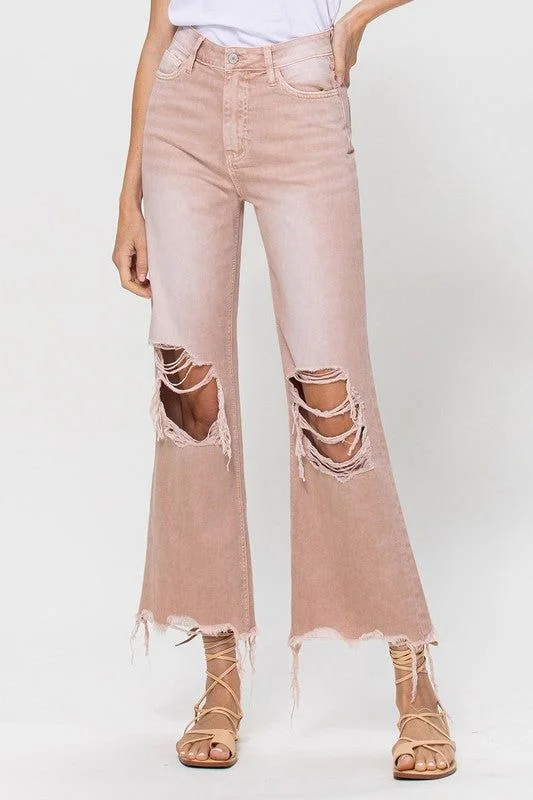 VERVET 90s Vintage Crop Flare Jeans Classic Blue Denim Jeans