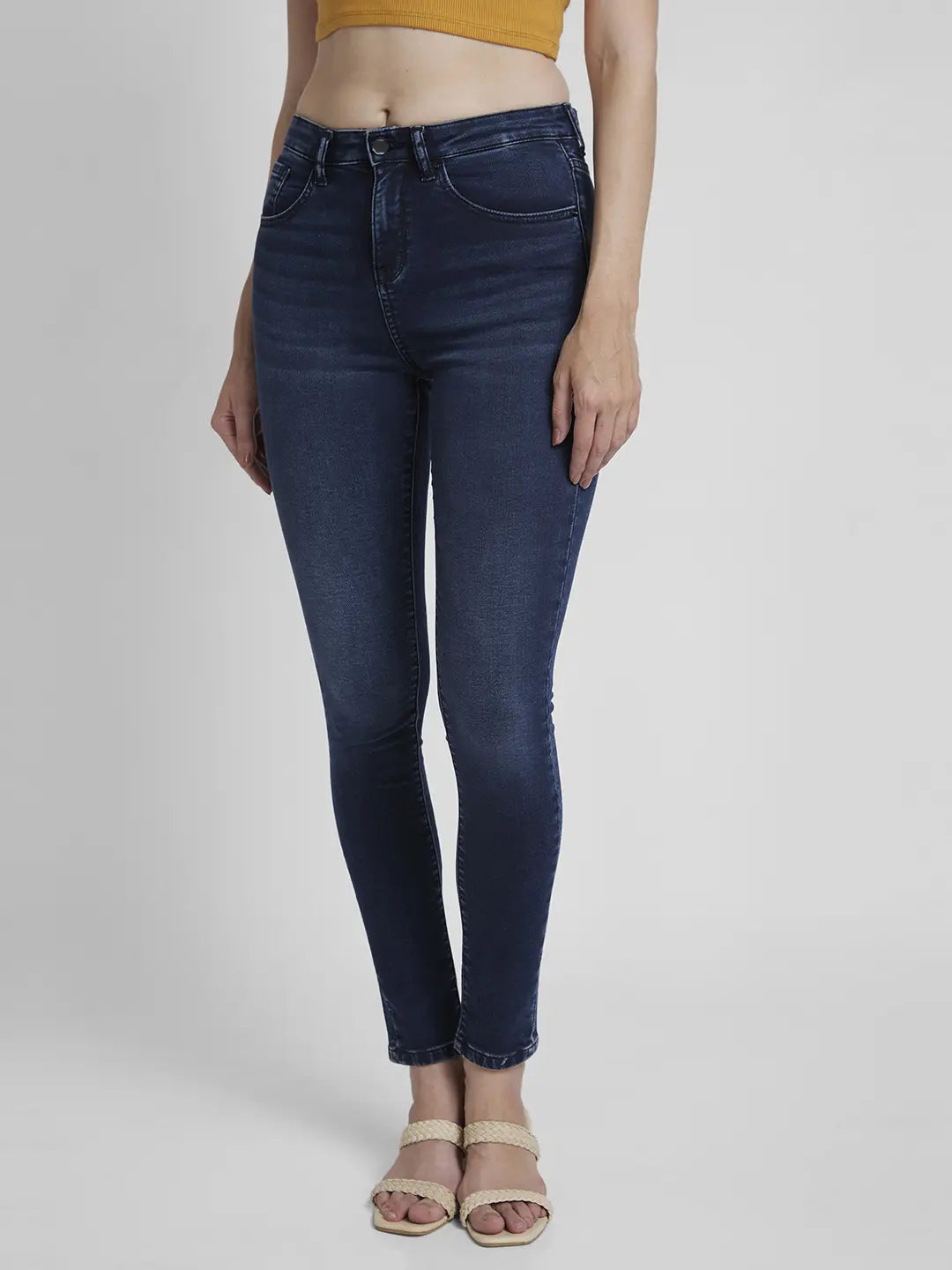 Spykar Women Dark Blue Lycra Skinny Fit Regular Length Clean Look Jeans -(Adora) Stylish High-Waist Jeans
