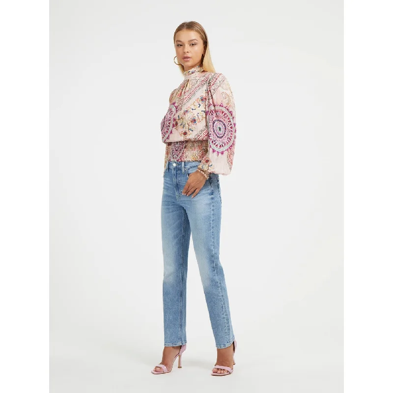 Mid Blue High Rise Straight Jeans Stylish High-Waist Jeans