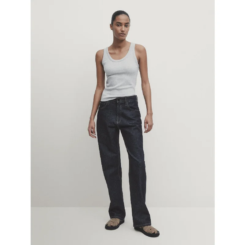 Rinse Wash Straight Leg Jeans Stylish Cargo Style Jeans
