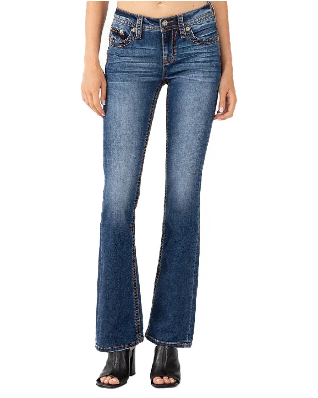Women's Classic Mid-Rise Bootcut Jeans Fashionable Button-Front Jeans