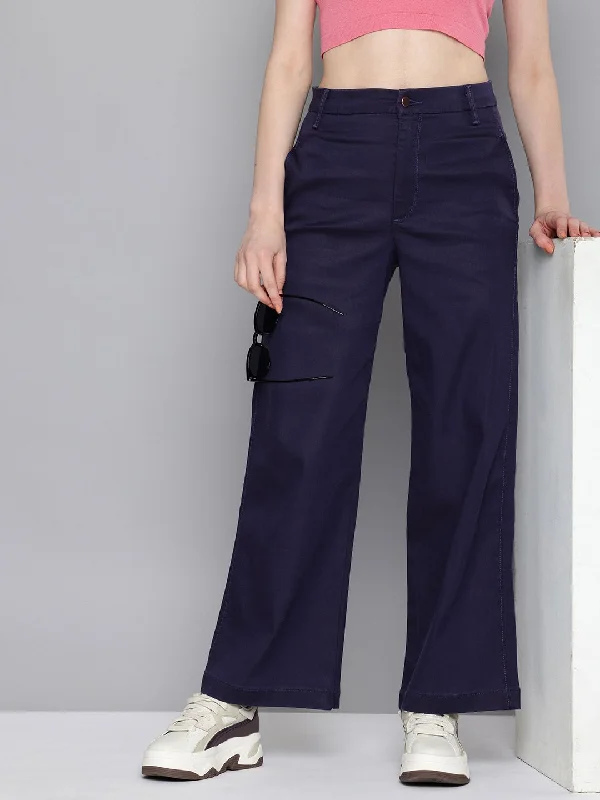 Women's High Rise Ribcage Wide Leg Navy Jeans Elegant Wide-Leg Jeans