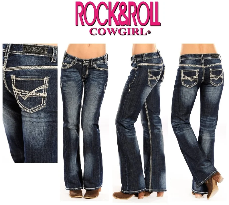 Women's Rock & Roll Cowgirl® Dark Vintage Denim Bootcut Jeans Comfortable Distressed Straight-Leg Jeans Women's Rock & Roll Cowgirl® Dark Vintage Denim Bootcut Jeans Comfortable Distressed Straight-Leg Jeans